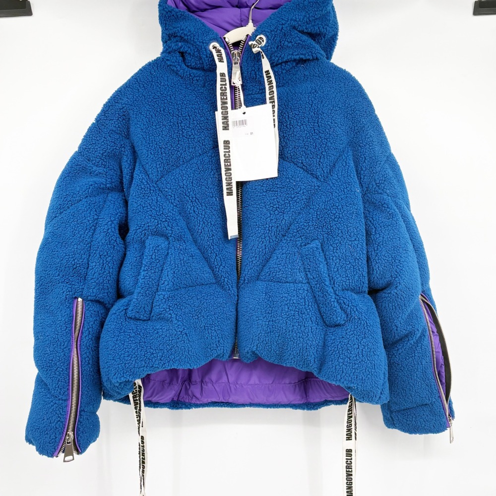 Khrisjoy x Hangover Club Blue Sherpa Pile Oversized Streetwear Puffer Jacket 01